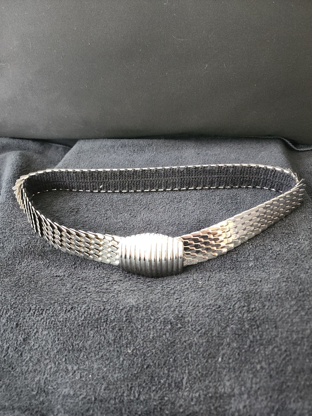 Vtg Silver Metal Stretch Belt Snake Skin Fish Scales Buckle BOHO 1980’s  S / M